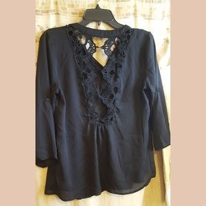 Black Button Up w/ Crocheted Lace Back